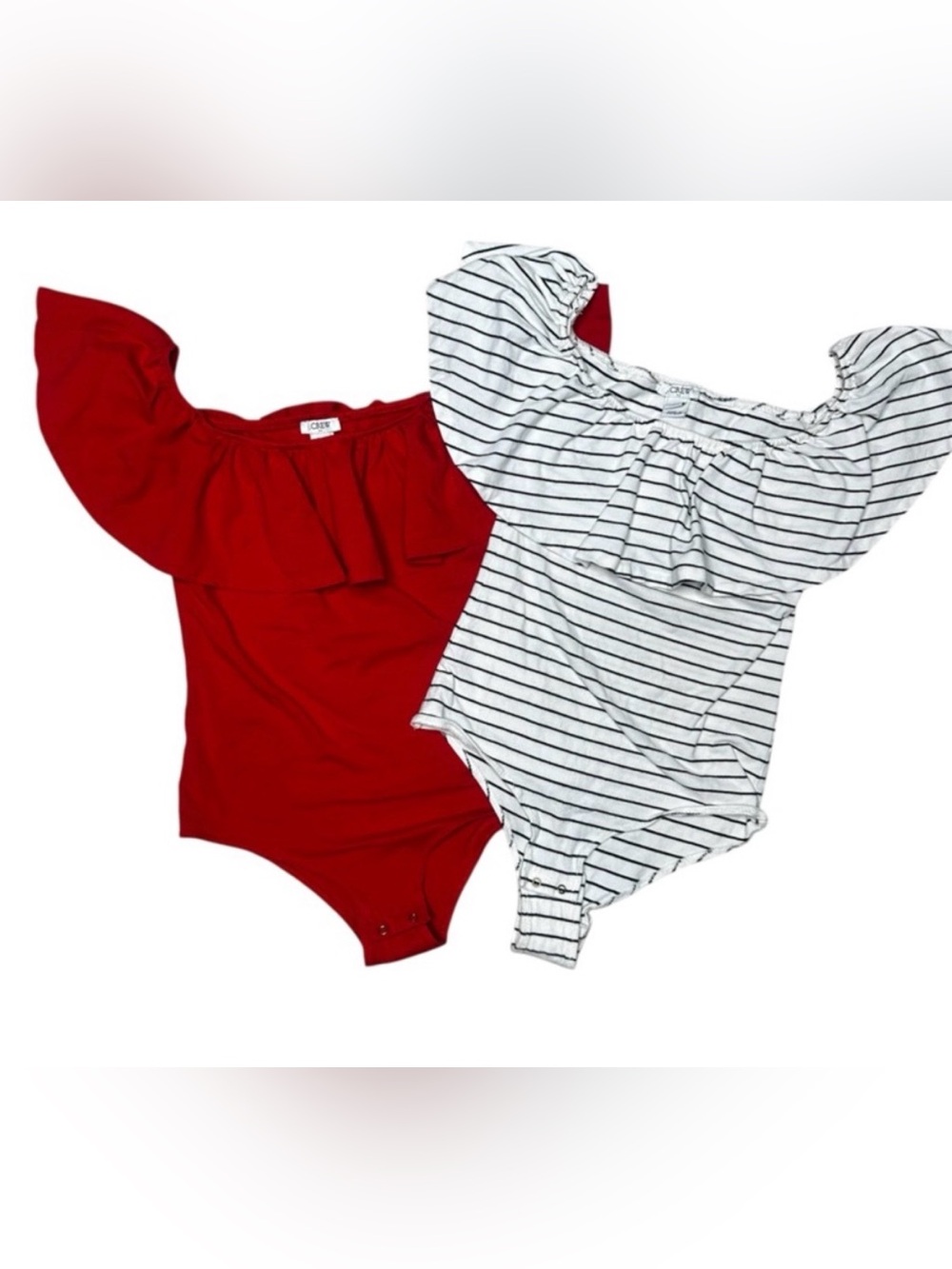 JCrew Factory bodysuit lot of 2 red and striped ruffle xs